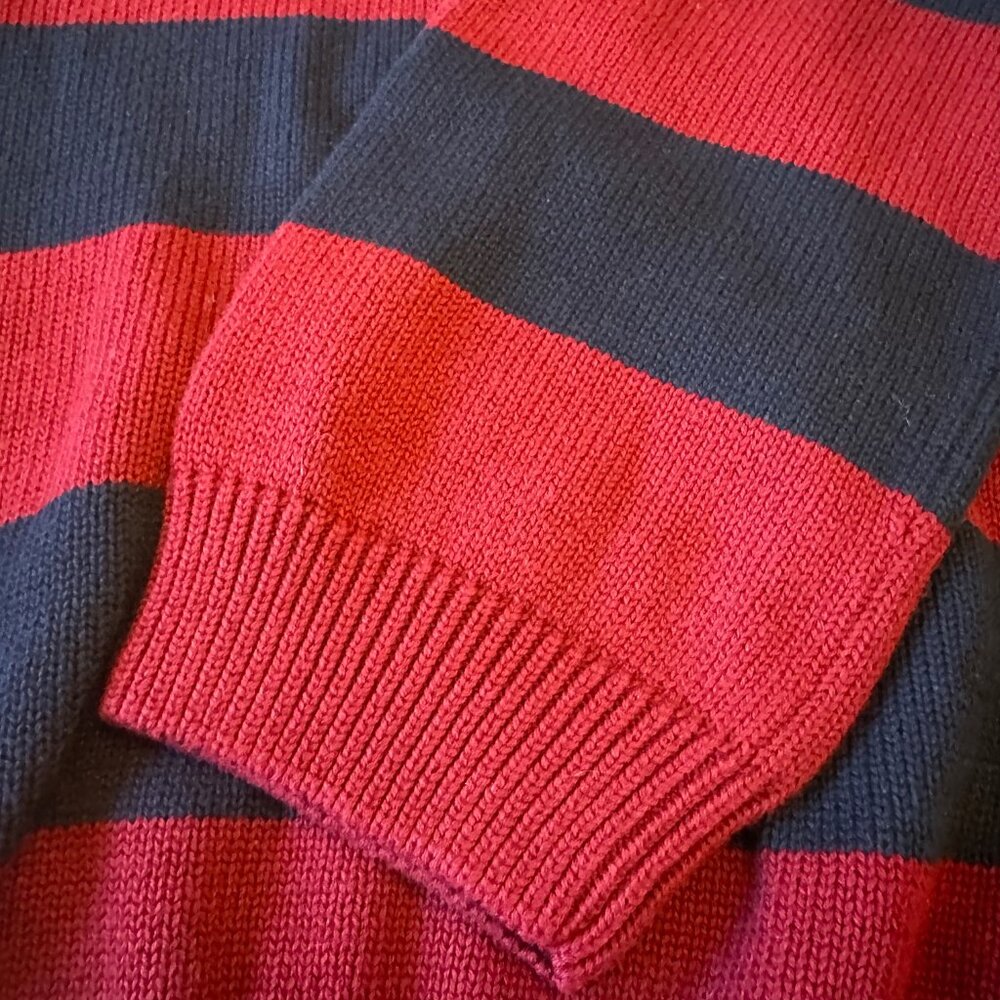 Chaps RL Mens XL Burgundy & Navy Crewneck Striped Sweater Cotton Preppy - Picture 3 of 9